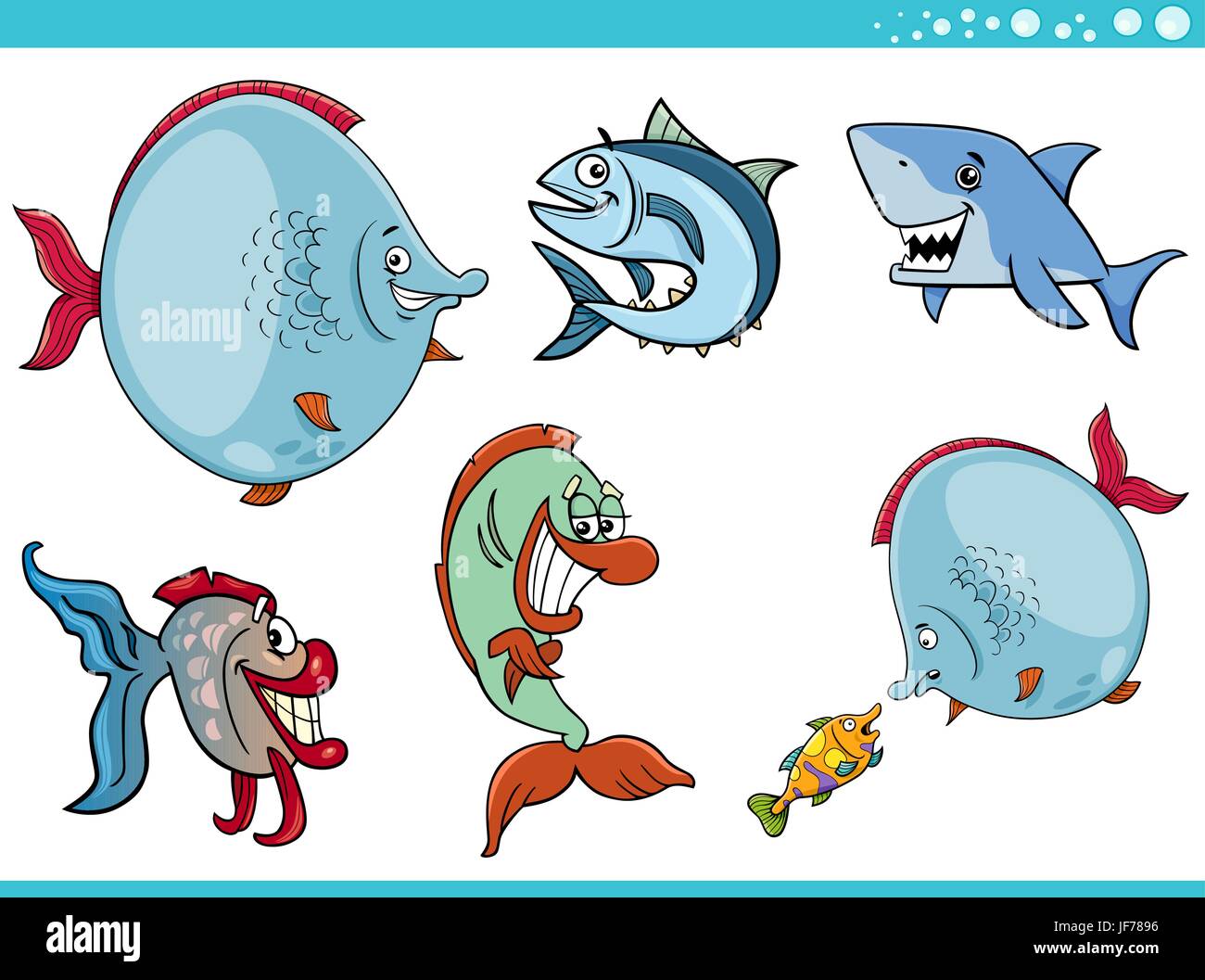 Cartoon Illustration de mer Poissons Jeu de caractères d'animaux Vie Illustration de Vecteur