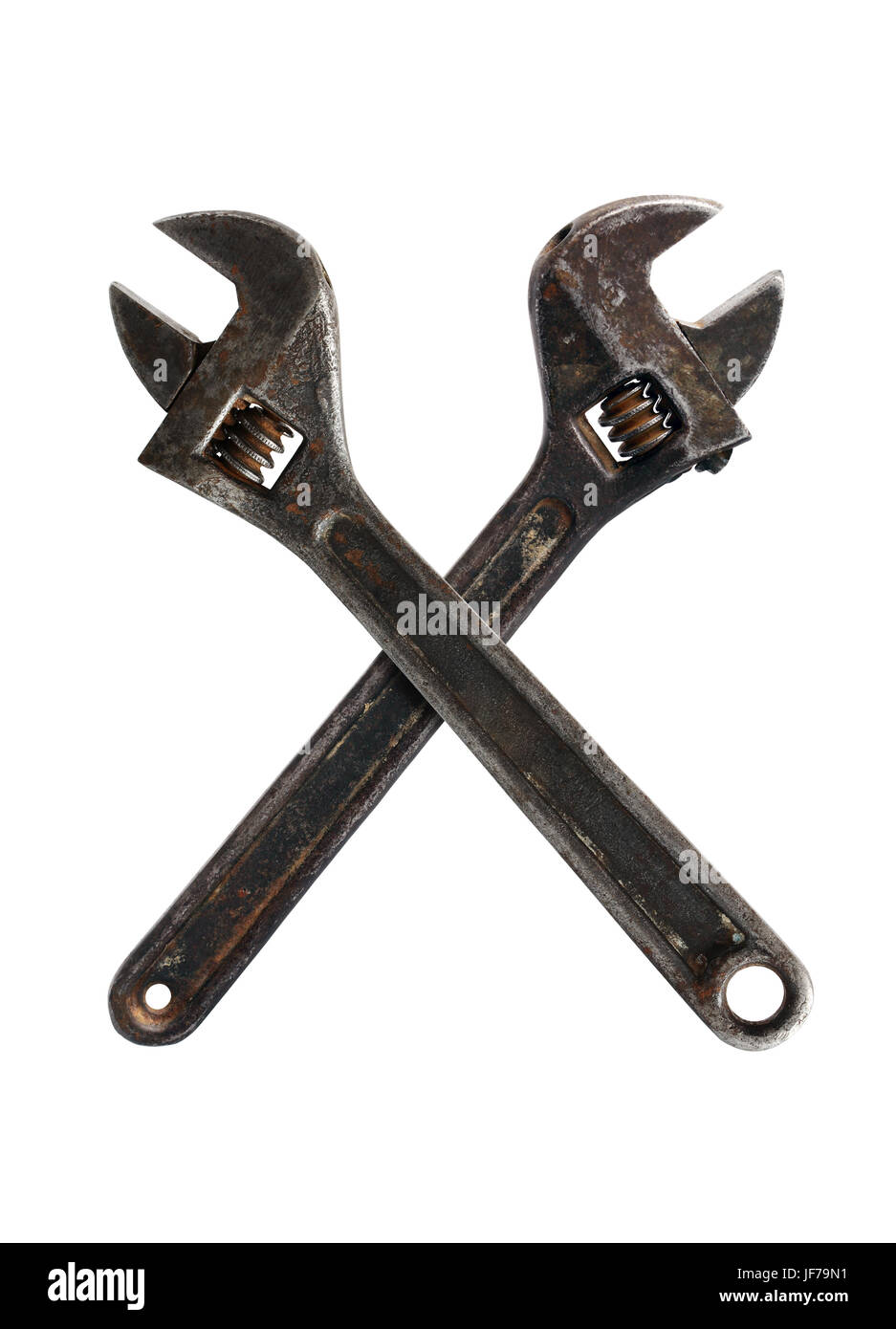 Deux vieux passage clés rouillées sur fond blanc Banque D'Images