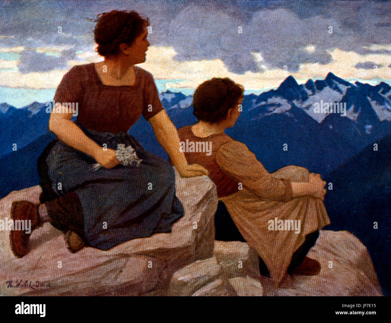 Autriche - 2 filles de paysans à la recherche sur le Tyrol. par Th. WALCH-SMIT (1867-1943). Bruckner (connexion) Banque D'Images