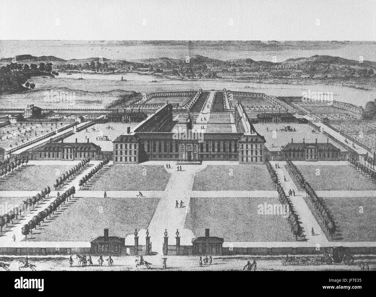 Londres - le Royal Hospital Chelsea (construit par Sir Christopher Wren) tel qu'il était en 1690. Purcell & Handel connexion. Banque D'Images