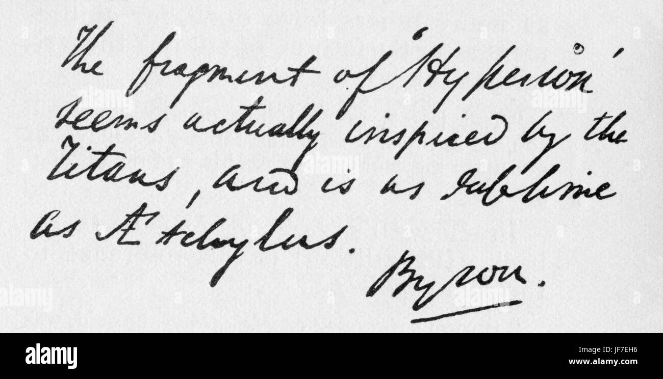 La signature de Lord Byron écrit sur Hyperion et signé comme "Byron". George Gordon Byron, 6e baron Byron 22 Janvier 1788 - 19 avril 1824. Banque D'Images
