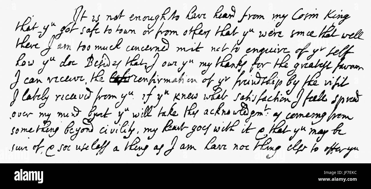 Lettre de John Locke à Anthony Collins - JL : Le philosophe anglais, 29 août 1632 - 28 octobre 1704. AC : Le philosophe anglais, 21 juin 1676 - 13 décembre 1729. Banque D'Images