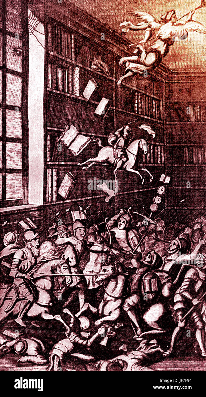 Combat des livres" par Jonathan Swift, (1769 edition) satiriste anglo-irlandais, essayiste, auteur, poète, pamphlétaire politique. Clerc : le 30 novembre 1667 - 19 octobre 1745. Version teintée. Banque D'Images