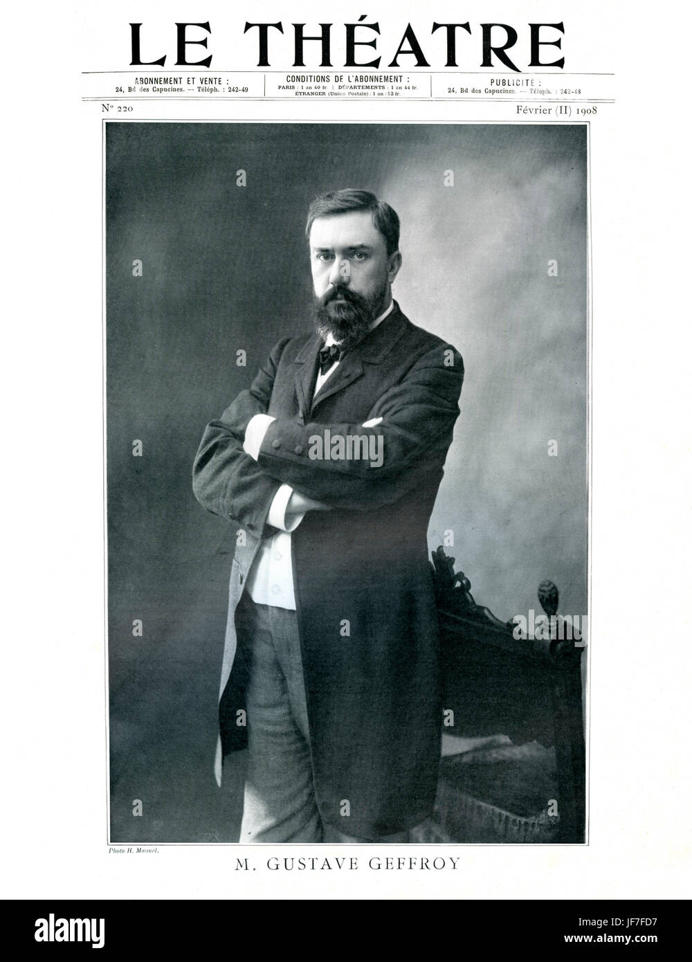 Gustave Geffroy, portrait. Le Theatre,février 1908. Journaliste et critique d'art, l'un des dix membres fondateurs de l'organisation littéraire Académie Goncourt, 1 juin 1855 - 4 avril 1926. Banque D'Images