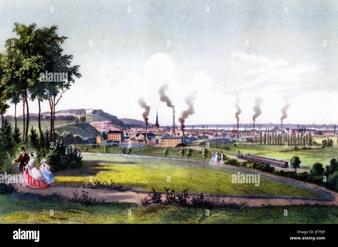 Harburg, arrondissement de Hambourg c. 1850. Lithographie colorisée par Wilhelm Heuer 1813 - 1890 Banque D'Images