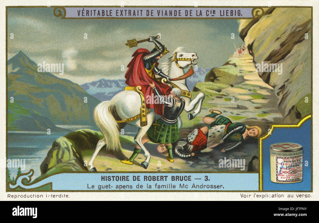 Robert the Bruce en embuscade par McAndrosser le clan. Carte de collection Liebig 1924 Banque D'Images