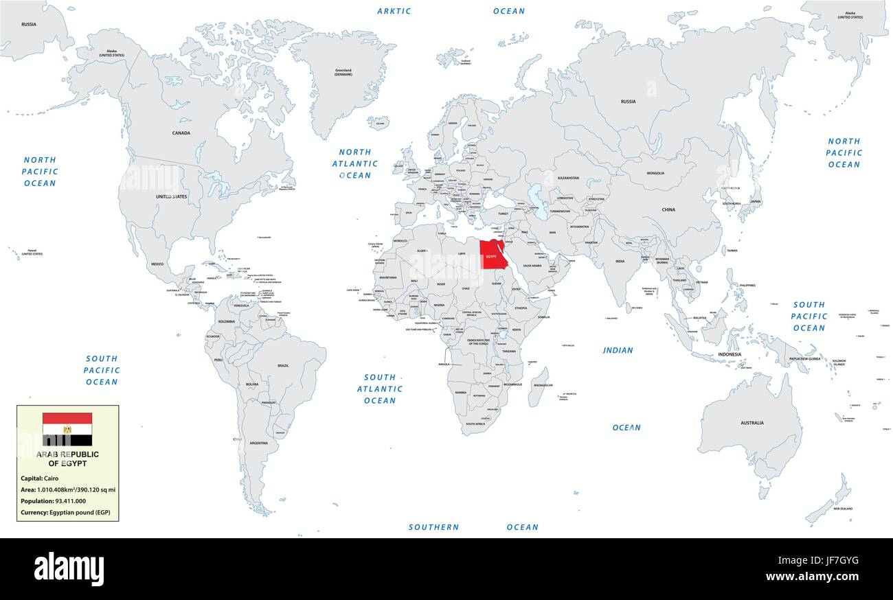 Carte Du Monde Avec La République Arabe Dégypte De L