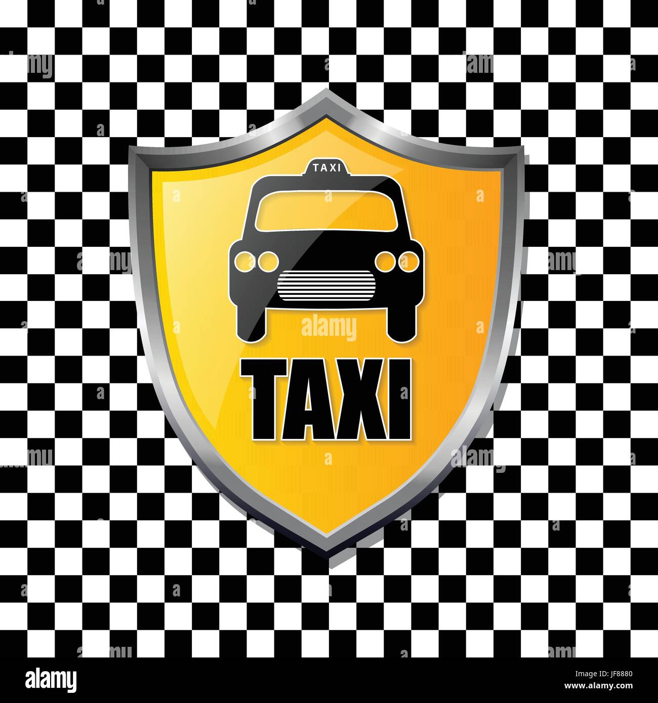 Bouclier de taxi sur badge checkered background Illustration de Vecteur