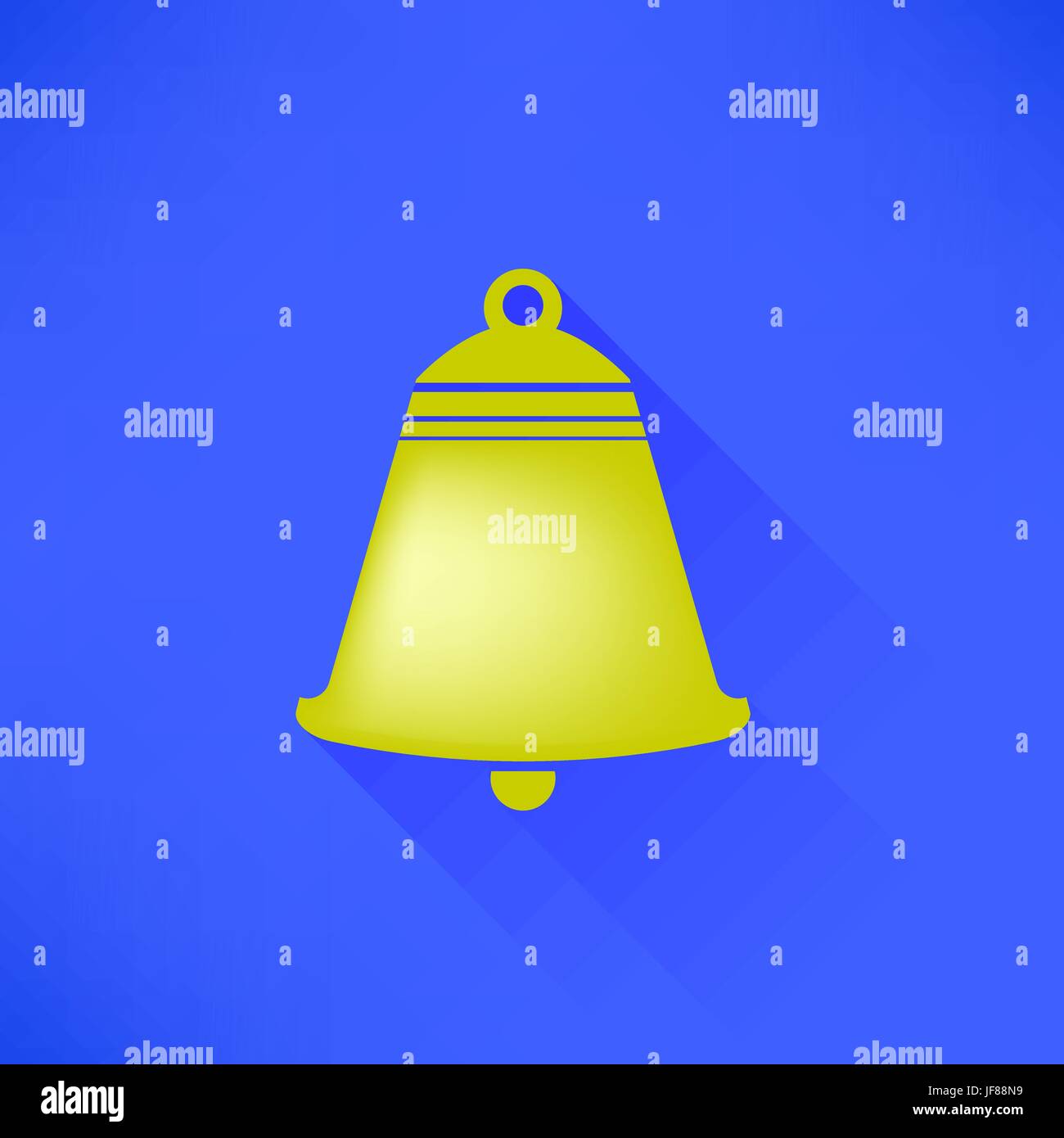 Icône de cloche jaune isolé sur fond bleu. Modèle plat. Long Shadow. Illustration de Vecteur