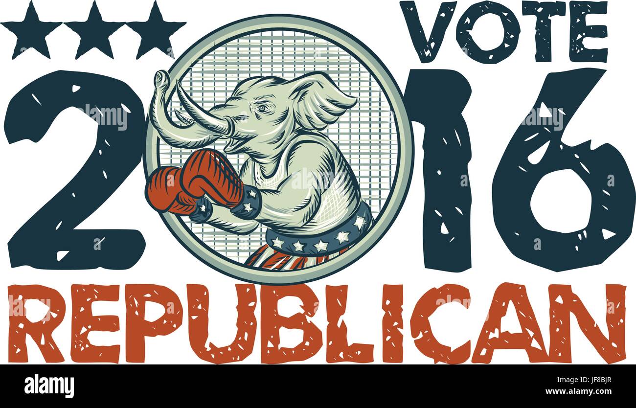 Voter républicain 2016 Gravure Cercle Boxer éléphant Illustration de Vecteur