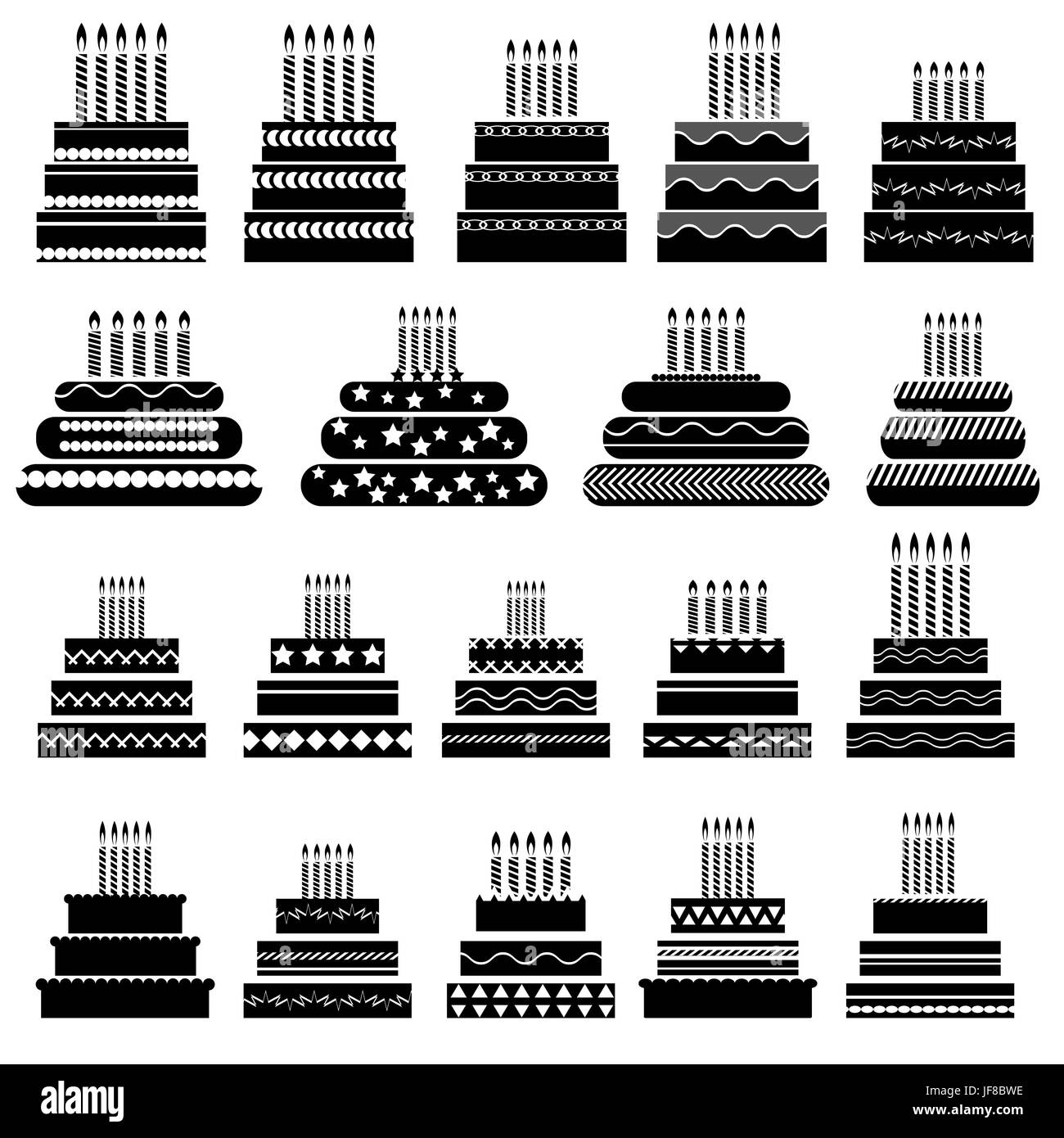 Jeu de silhouettes gâteau isolé sur fond blanc Illustration de Vecteur