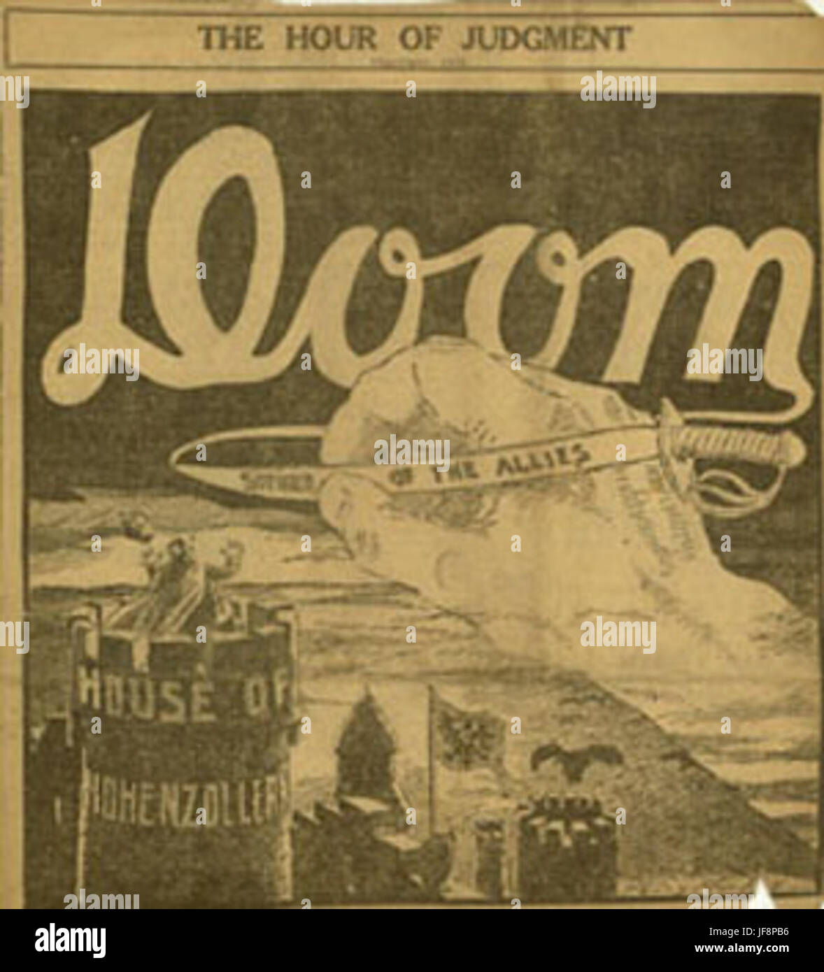 Un dessin animé vintage de la première Guerre mondiale, capturant le côté humoristique et satirique de la propagande et du sentiment public en temps de guerre au début du XXe siècle. Banque D'Images