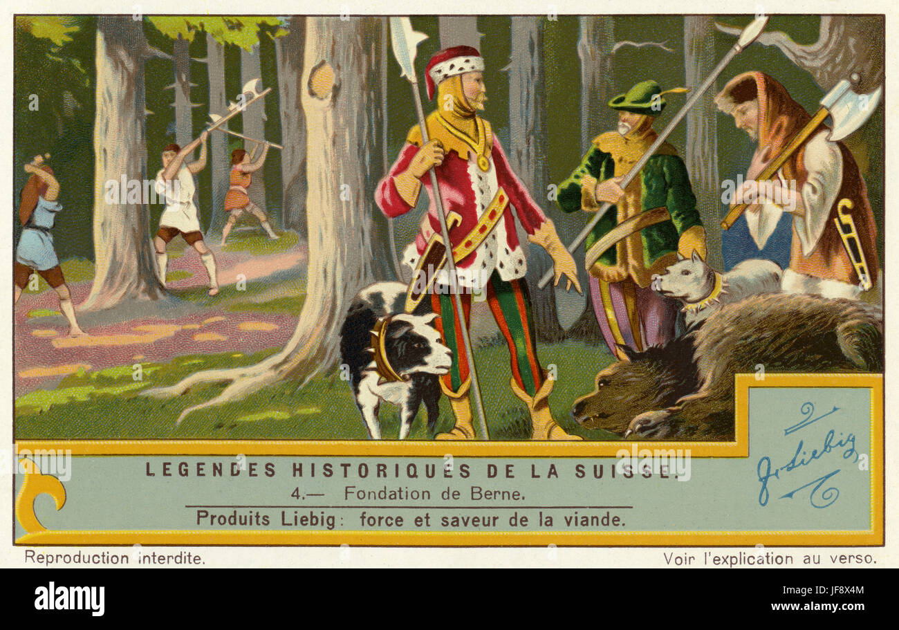 Fondation de Berne par Berthold V Duc de Zahringen (1191). Légendes historiques de la Suisse. Carte de collection Liebig 1931 Banque D'Images