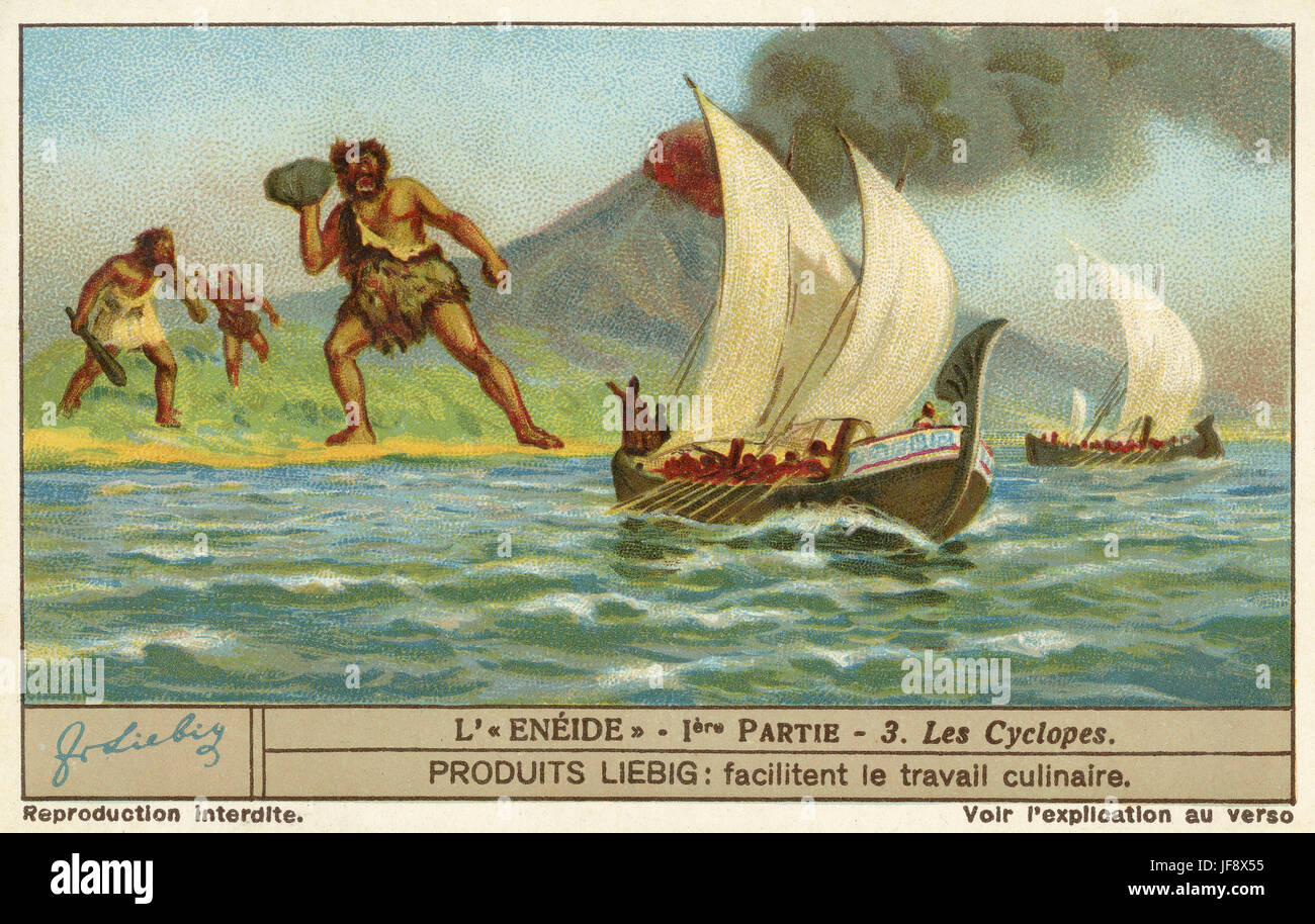 Le Aenied, poème épique de Virgile. Le Cyclope. Carte de collection Liebig 1930 Banque D'Images