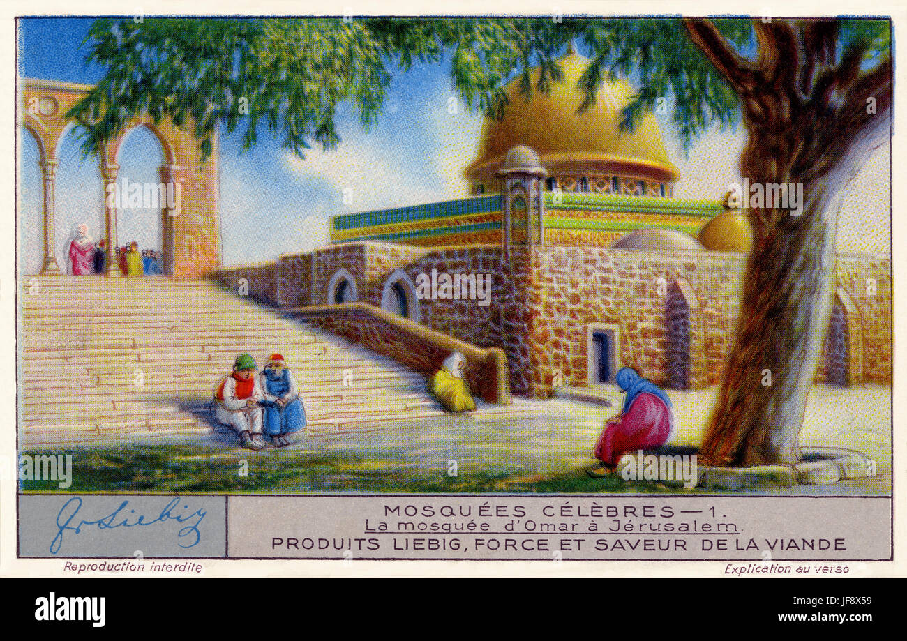 Mosquée d'Omar, à Jérusalem, Israël. Célèbres mosquées. Carte de collection Liebig 1931 Banque D'Images