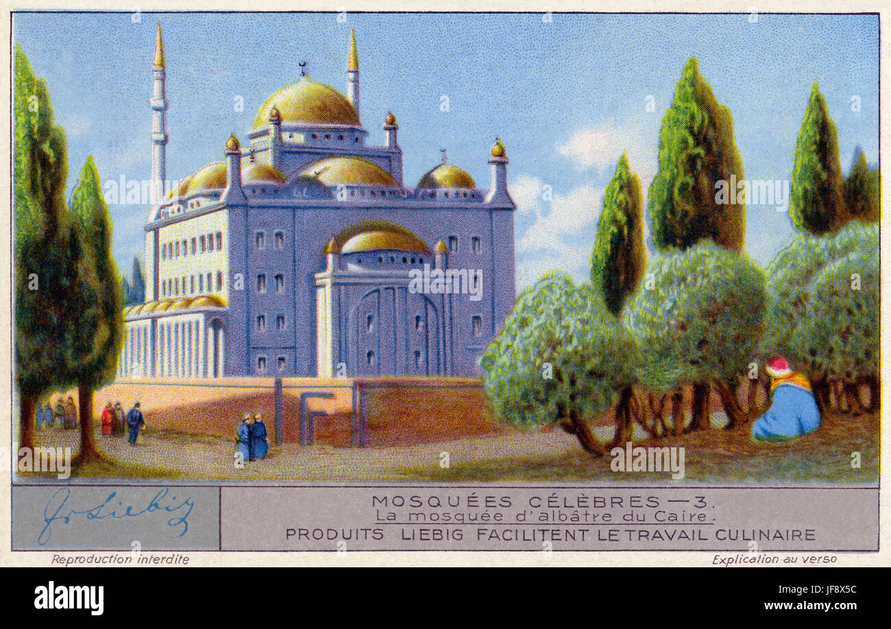 L'Albâtre Nosque / Mosquée de Muhammad Ali Pacha, Le Caire, Égypte. Célèbres mosquées. Carte de collection Liebig 1931 Banque D'Images