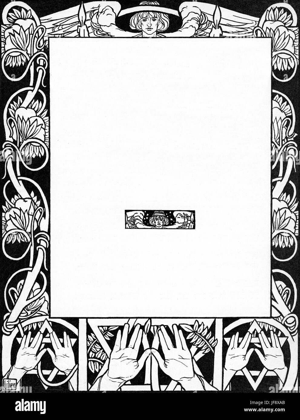 Ephraim Moses Lilien illustration de l'entourer d'ange avec des ailes et les mains des prêtres (Cohanim) formant la lettre 'Shin'. b. 1874 (Galice) - d.1925 (Allemagne). Banque D'Images