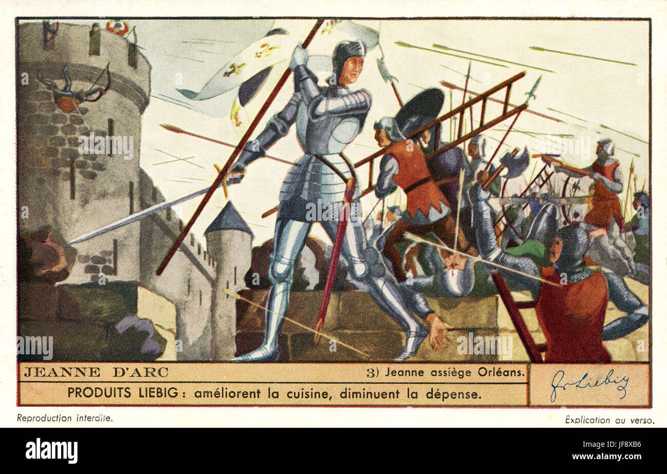 Joan of Arc / Jeanne d'Arc. Siège d'Orleans (1428 - 1429). Carte de collection Liebig, 1937 Banque D'Images