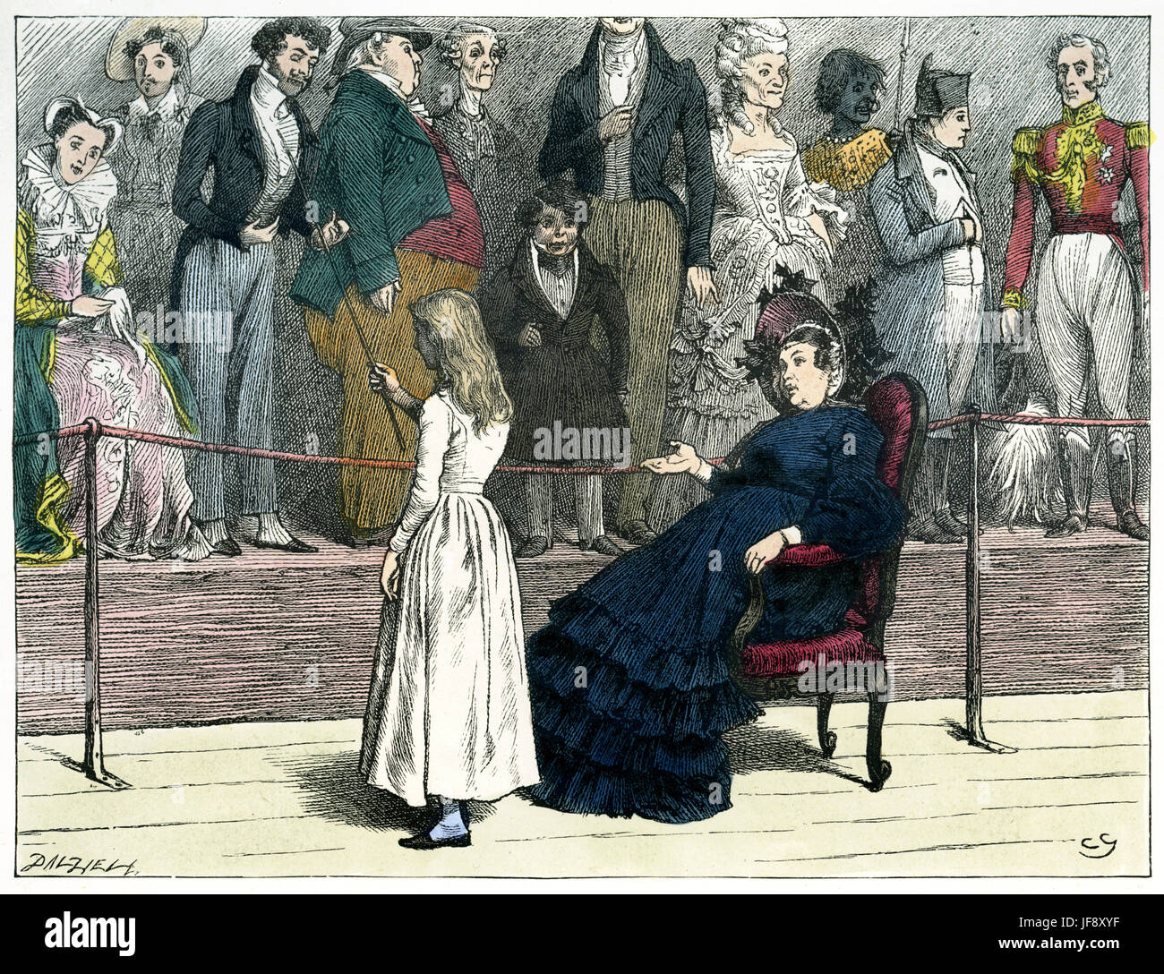 Mme Jarley, The Old Curiosity Shop, roman de Charles Dickens (7 février 1812 - 9 juin 1870). Chapter 28 : 'Que, mesdames et messieurs, a dit Mme Jarley, 'Packlemerton Jasper est atroce de la mémoire'. Illustration par Fred Barnard (16 mai 1846 - 28 septembre 1896) Banque D'Images