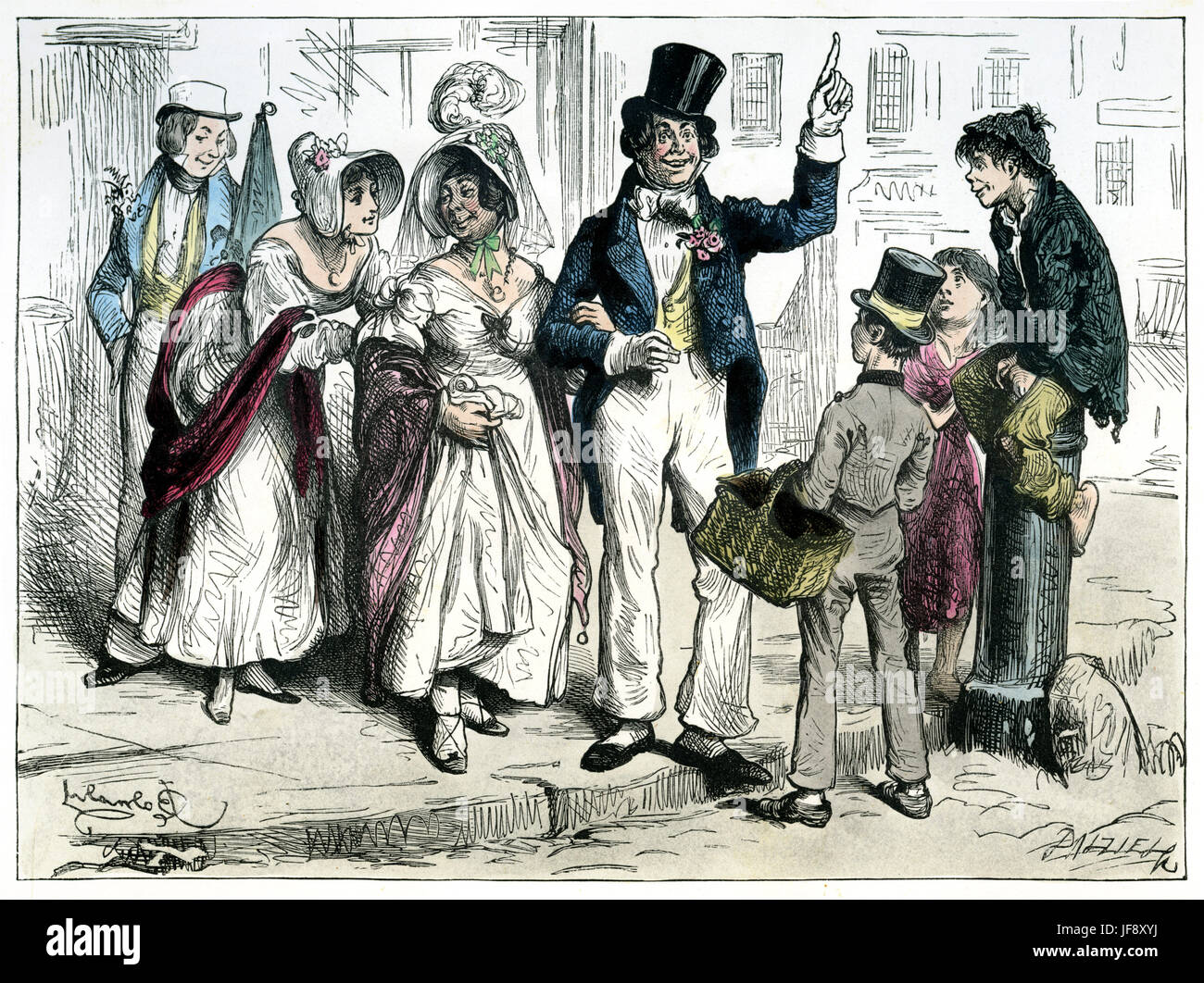 Esquisses par Boz, par Charles Dickens (7 février 1812 - 9 juin 1870). Chapitre 7 : 'c'était une fête de mariage, et est sorti de l'une des rues de qualité inférieure près de Fitzroy Square'. Illustration par Fred Barnard (16 mai 1846 - 28 septembre 1896) Banque D'Images