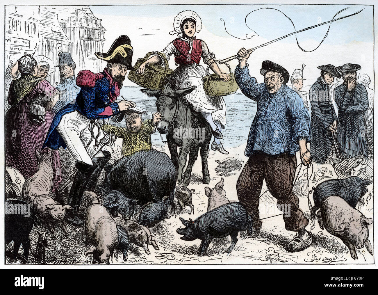'Un coin chaud dans le marché du porc à Boulogne", scène de la vie de Charles Dickens (7 février 1812 - 9 juin 1870). Illustration par Fred Barnard (1846 - 1896) Banque D'Images