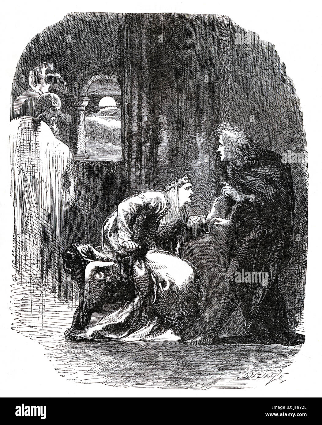 Hamlet, pièce de William Shakespeare (26 avril 1564 - 23 avril 1616). L'acte 3 scène 3, hameau, la Reine Gertrude et le fantôme. Illustration par Sir John Gilbert RA (21 juillet 1817 - 5 octobre 1897), gravé par Dalziel Banque D'Images