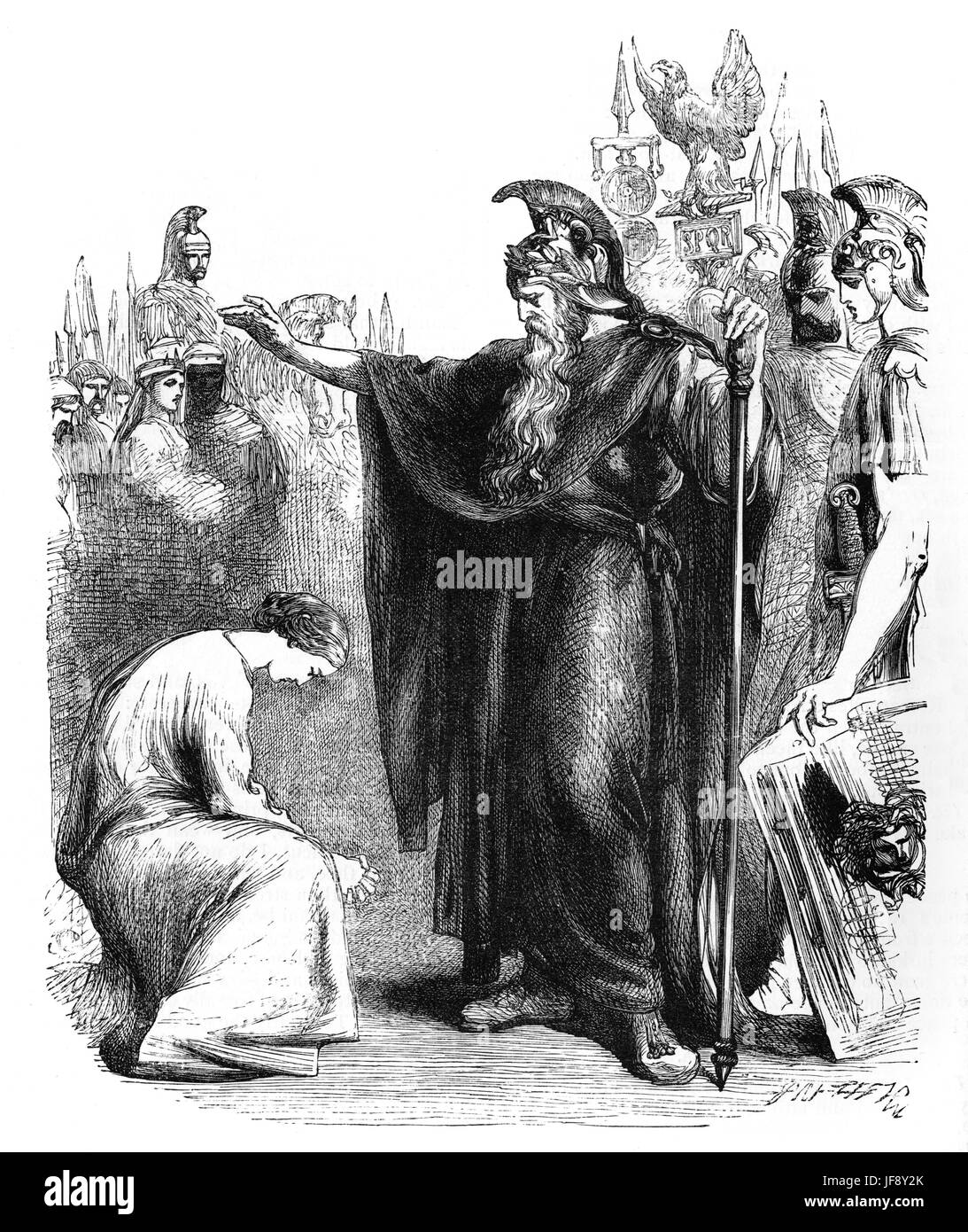 Titus Andronicus, pièce de William Shakespeare (26 avril 1564 - 23 avril 1616). Acte 1 scène 2, Lavinia s'agenouille devant Titus. Illustration par Sir John Gilbert RA (21 juillet 1817 - 5 octobre 1897), gravé par Dalziel Banque D'Images