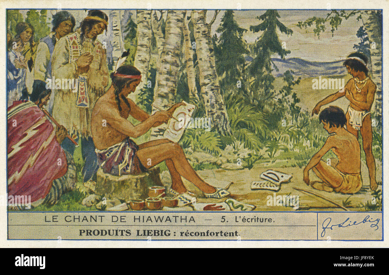 Chanson d'Haiawatha, poème épique de Henry Wadsworth Longfellow. Photo par écrit. Carte de collection Liebig, 1948 Banque D'Images
