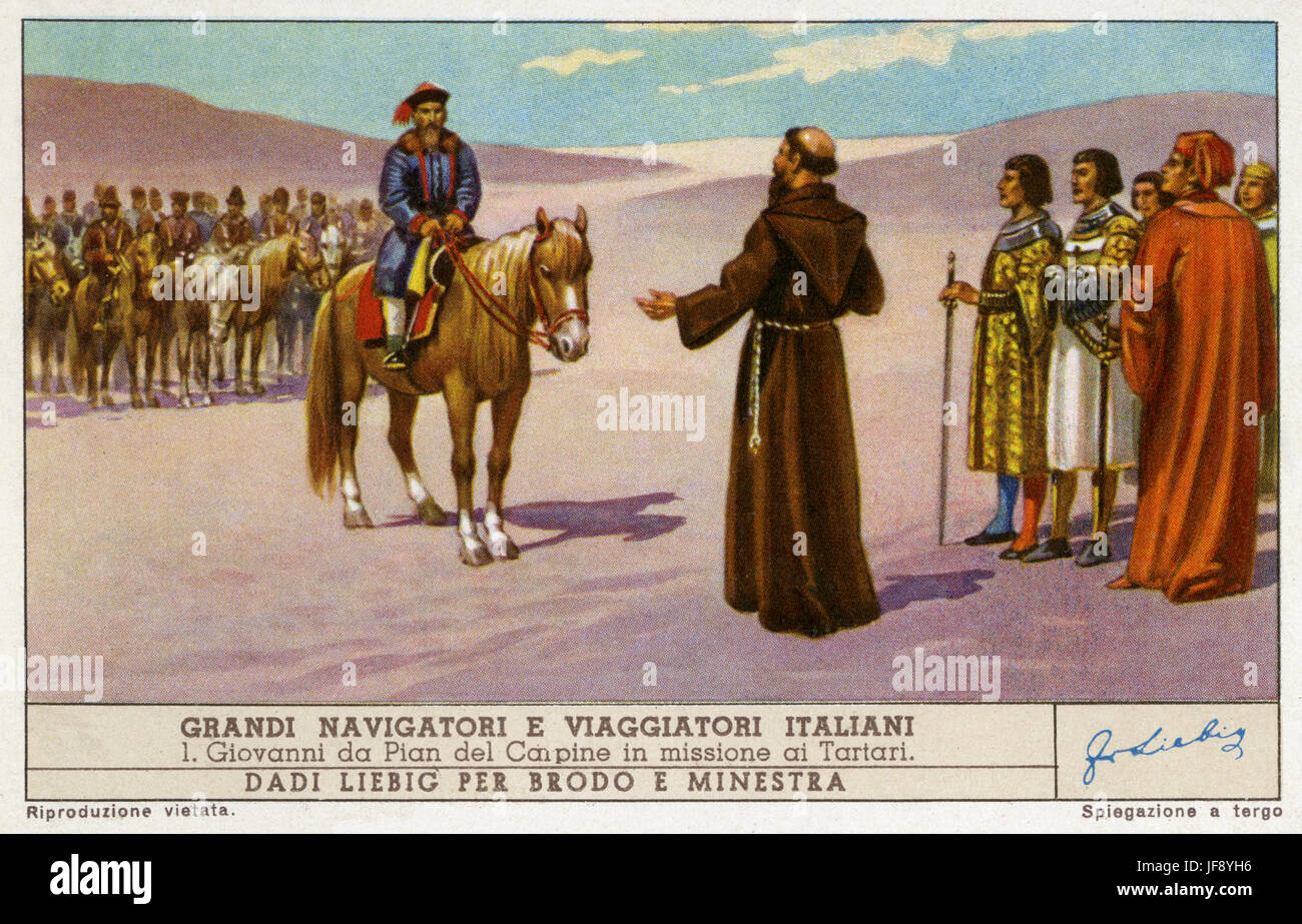Giovanni da Pian del carpine, missionnaire pour les Tartares. Les explorateurs italiens célèbres. Carte de collection Liebig, 1949 Banque D'Images