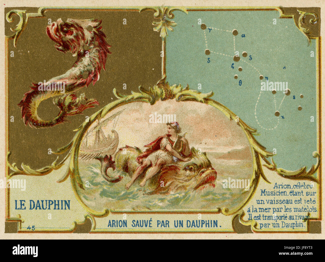 Delphinus. Arion et le dauphin. Constellations. Carte de collection Banque D'Images