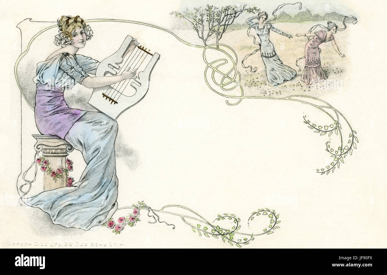 Lyre femelle player . Illustration dans un style néo-classique Banque D'Images