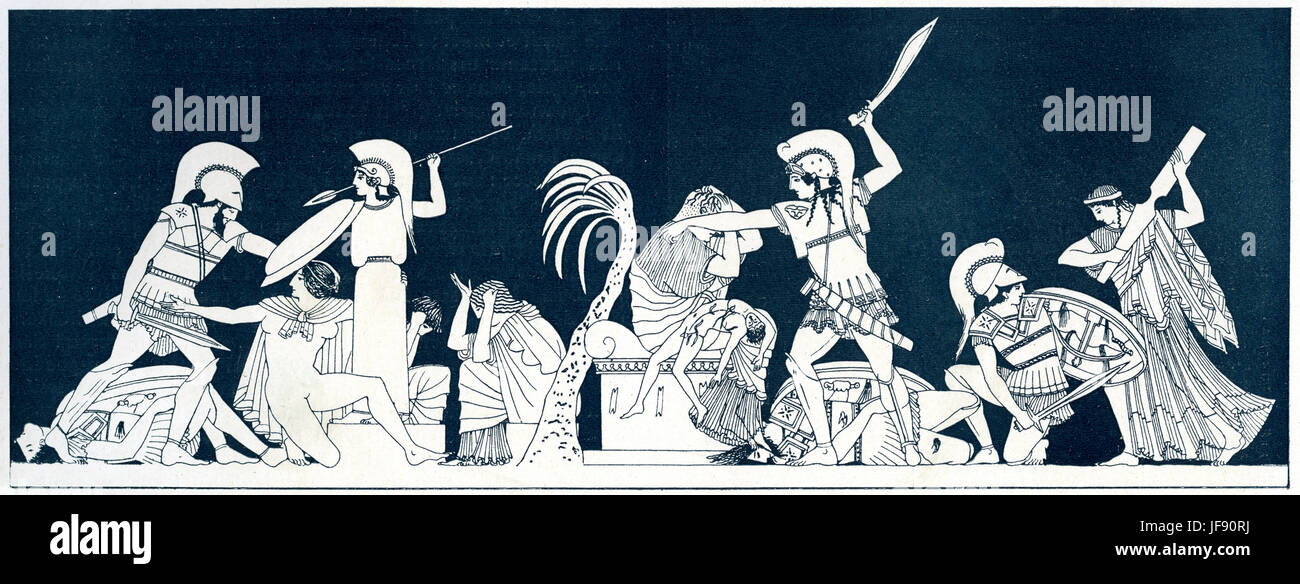 Sac de Troy, guerre de Troie, la mythologie grecque. 19ème siècle illustration dans le style de l'ancienne poterie grecque figure rouge. Banque D'Images