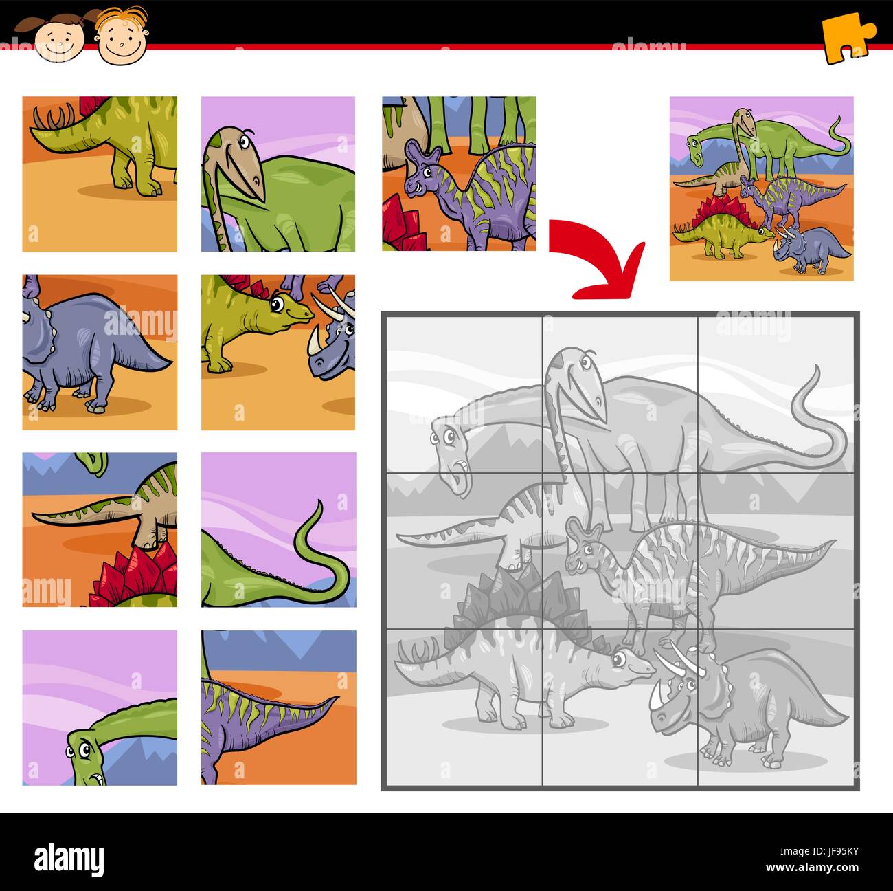 Jeu de casse-tête de dinosaures cartoon Illustration de Vecteur