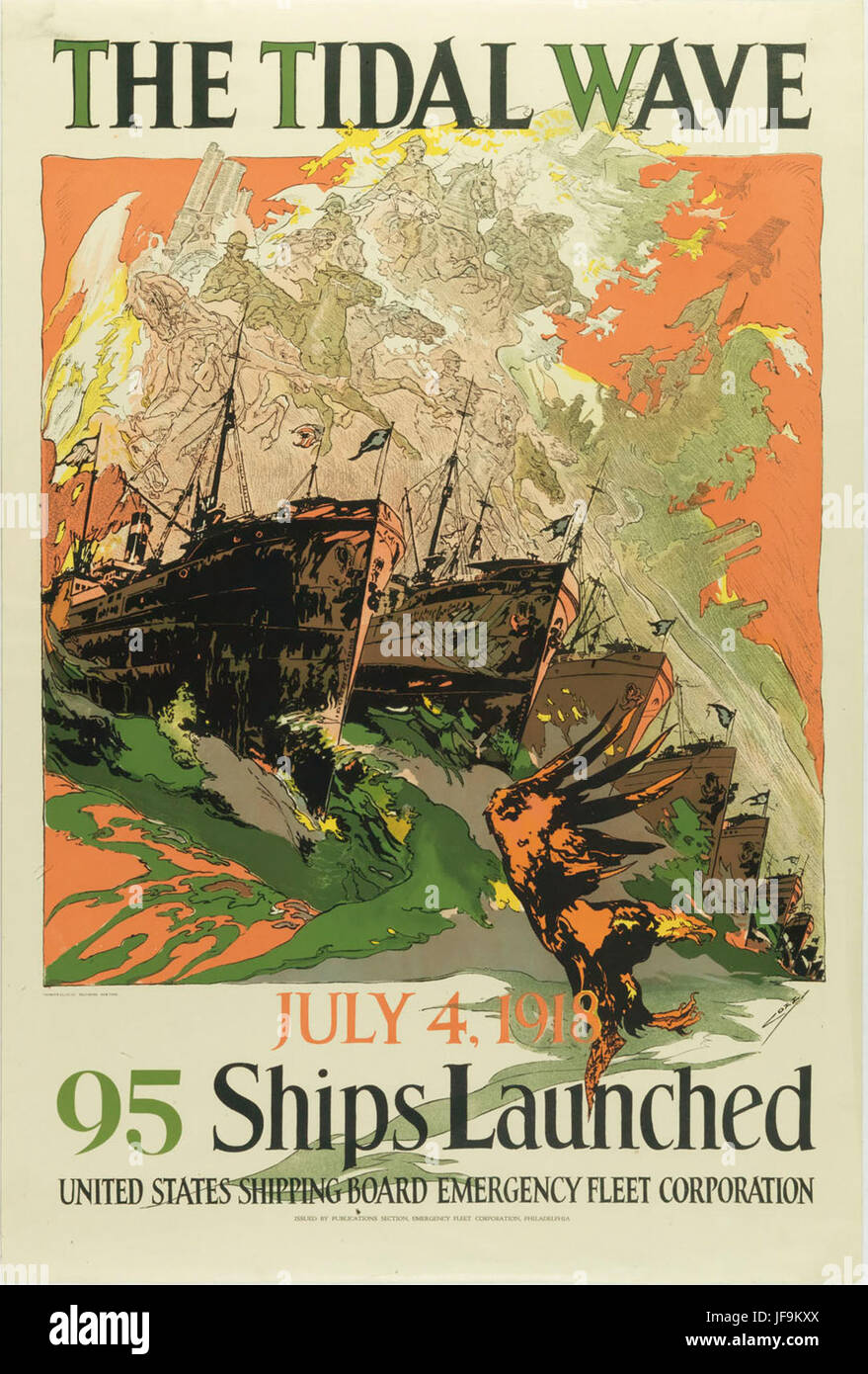 Une illustration dramatique capturant la vague de marée du 4 juillet 1918, pendant la première Guerre mondiale, symbolisant les puissantes forces en jeu pendant ce conflit mondial. Banque D'Images