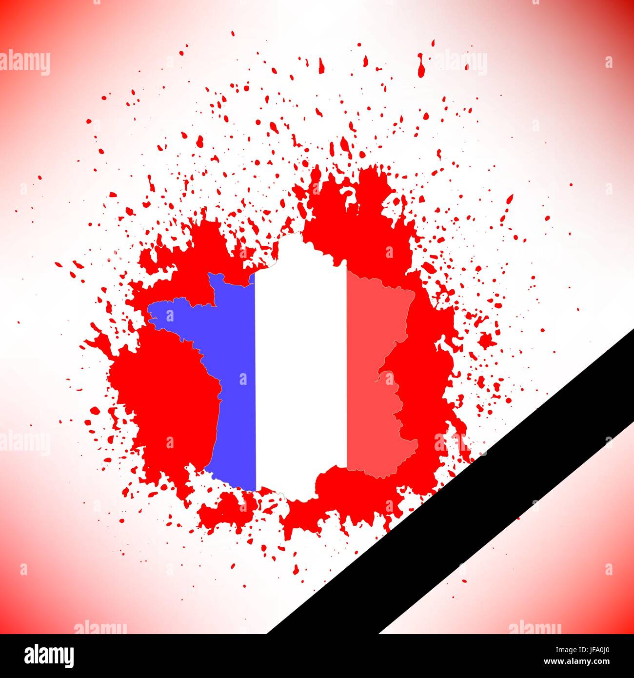 Carte de France et du ruban noir sur fond rouge Illustration de Vecteur