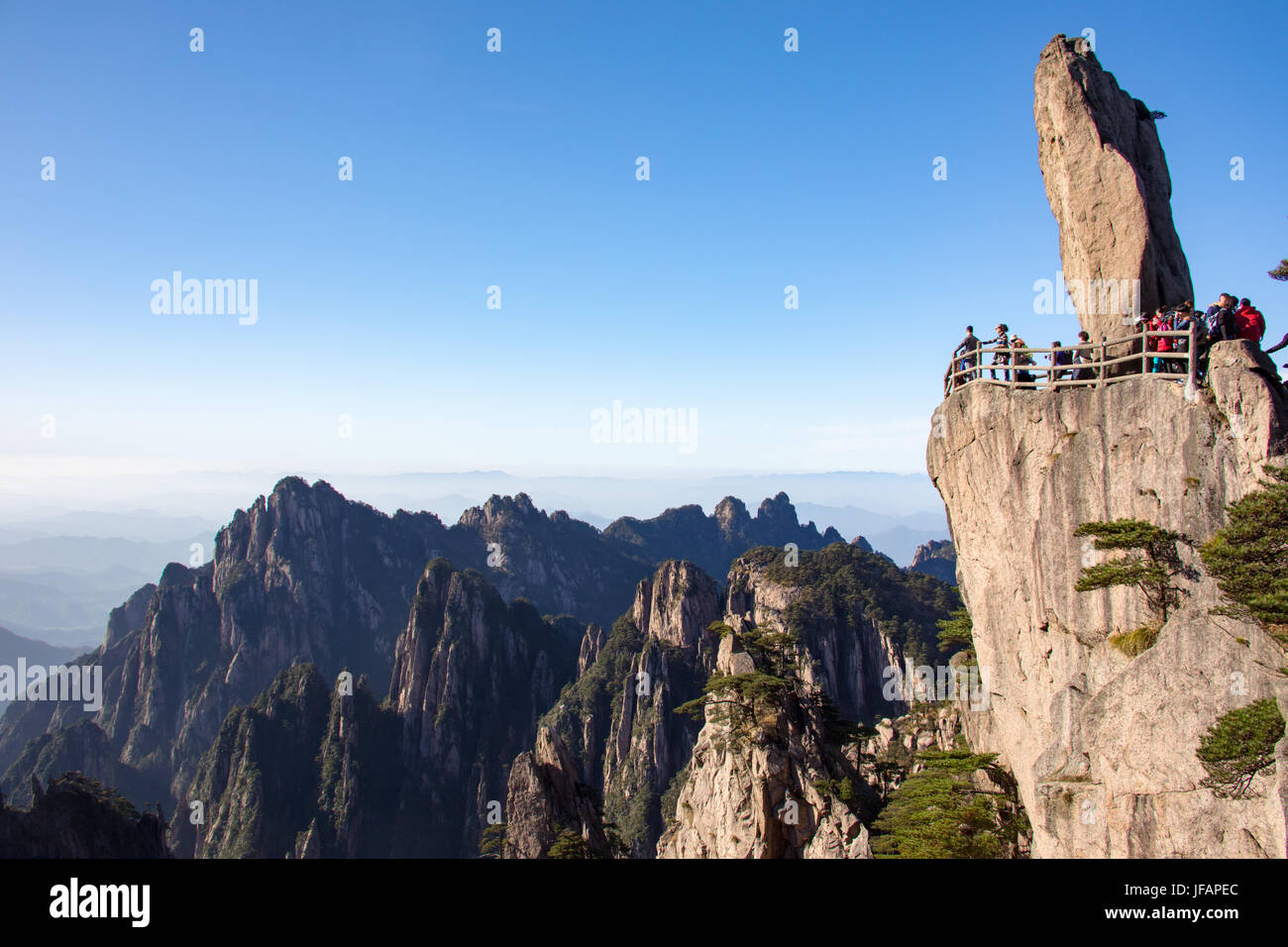 Rock vol Huangshan Montagnes, Chine Banque D'Images