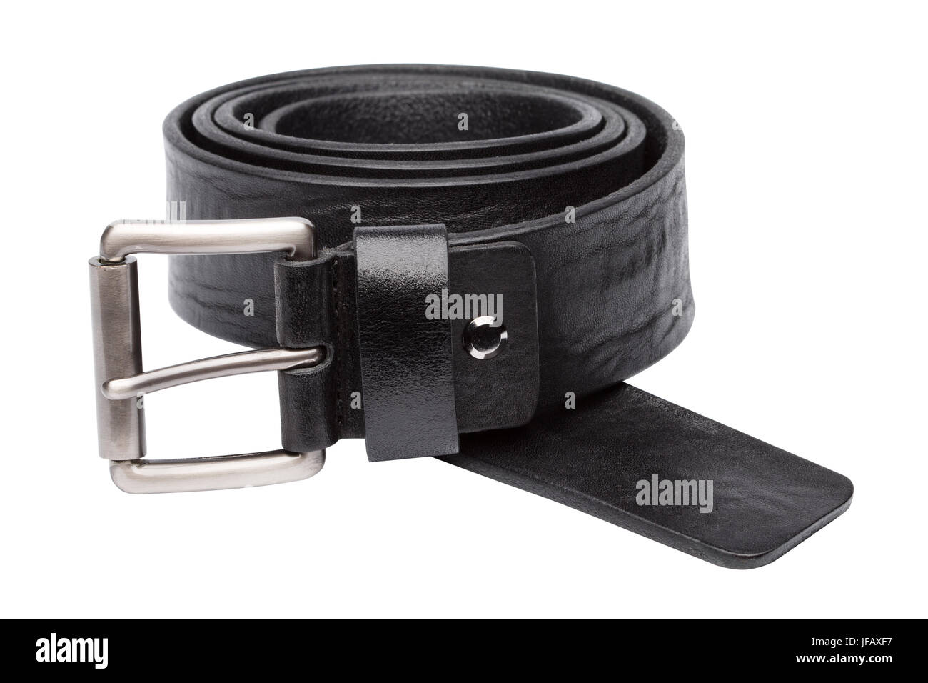 Ceinture en cuir noir hommes isolé sur fond blanc Banque D'Images