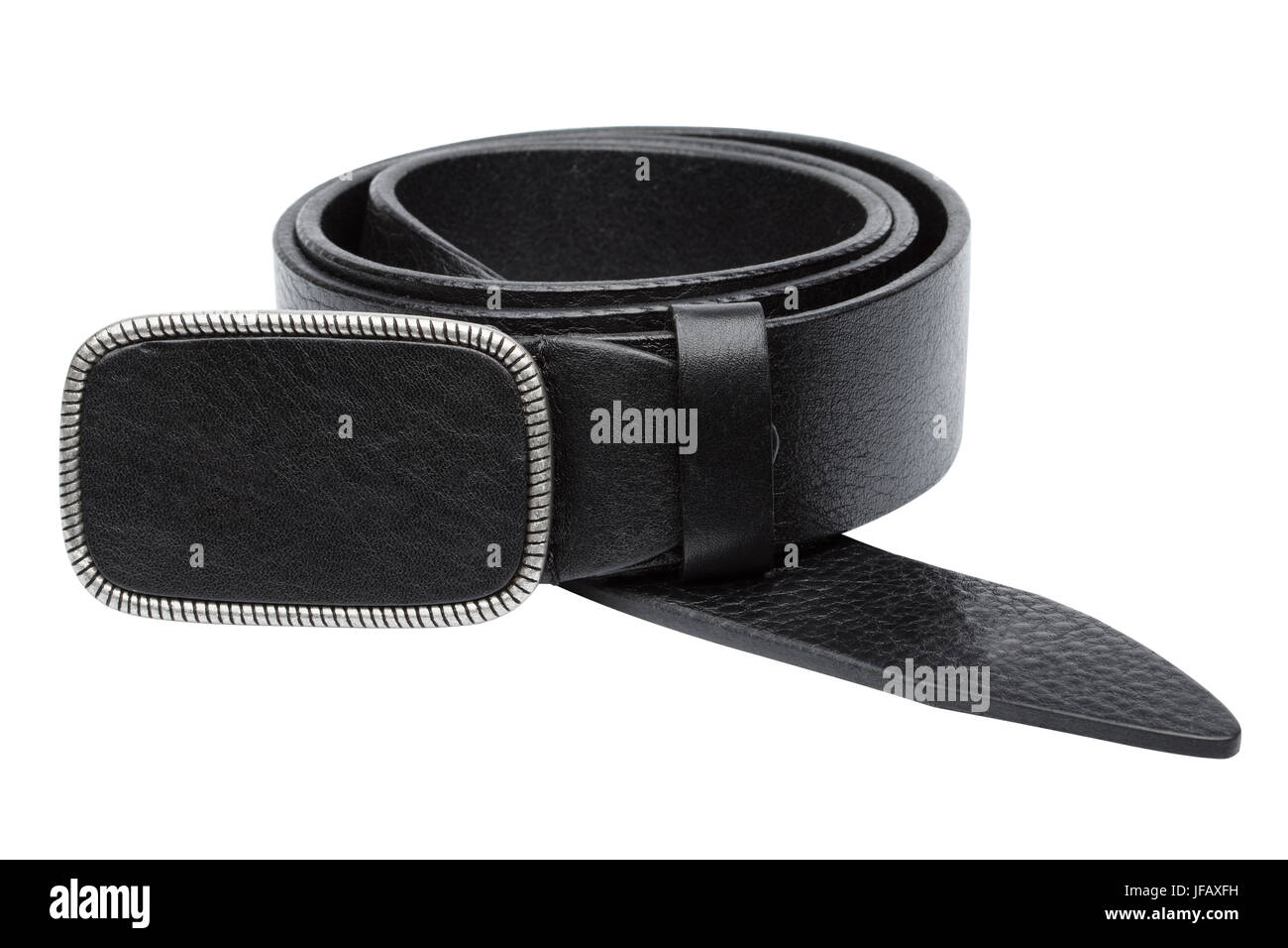 Ceinture en cuir noir hommes isolé sur fond blanc Banque D'Images