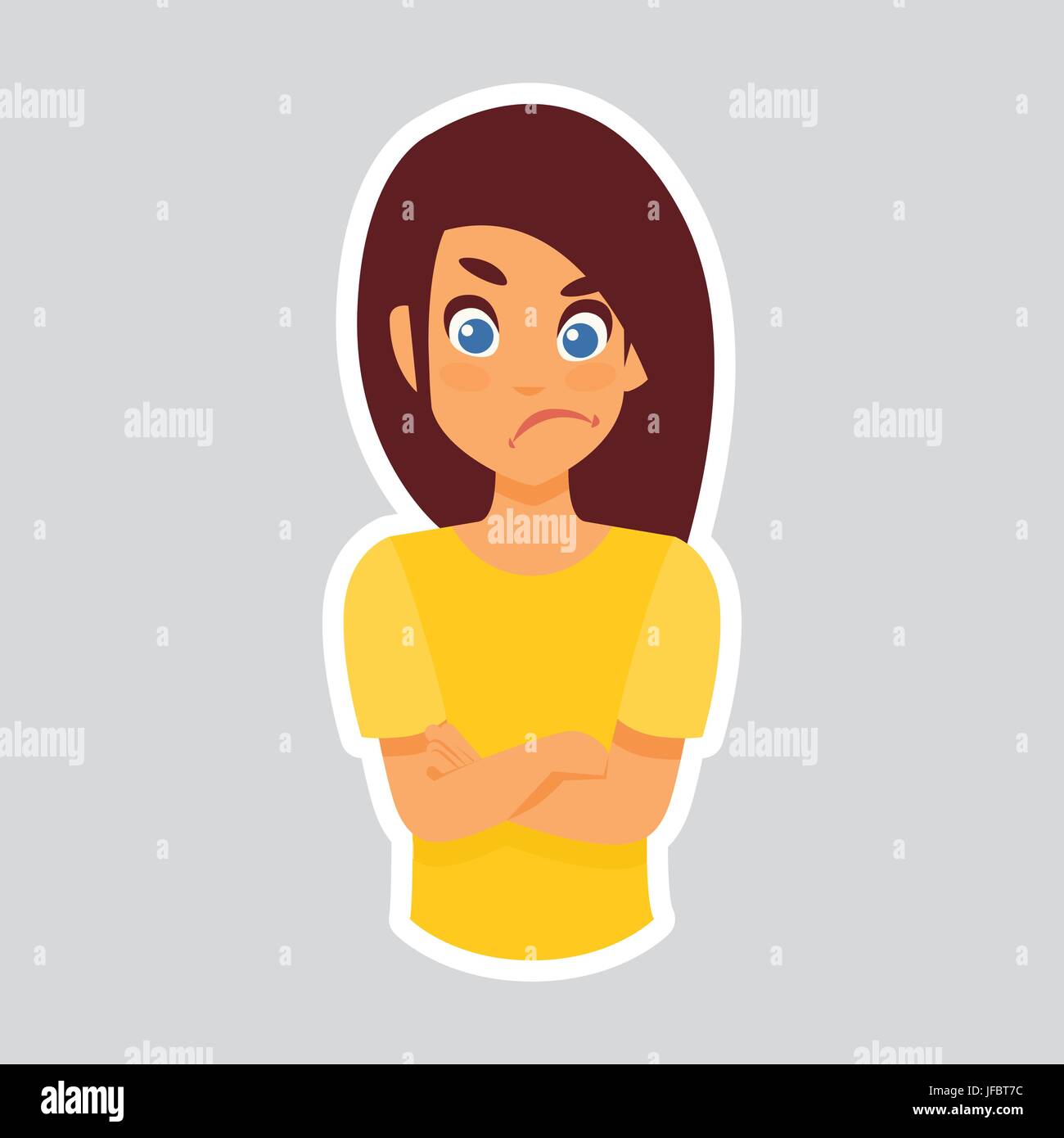 Triste fille déçu autocollant pour Messenger, icône Label logo coloré Illustration de Vecteur