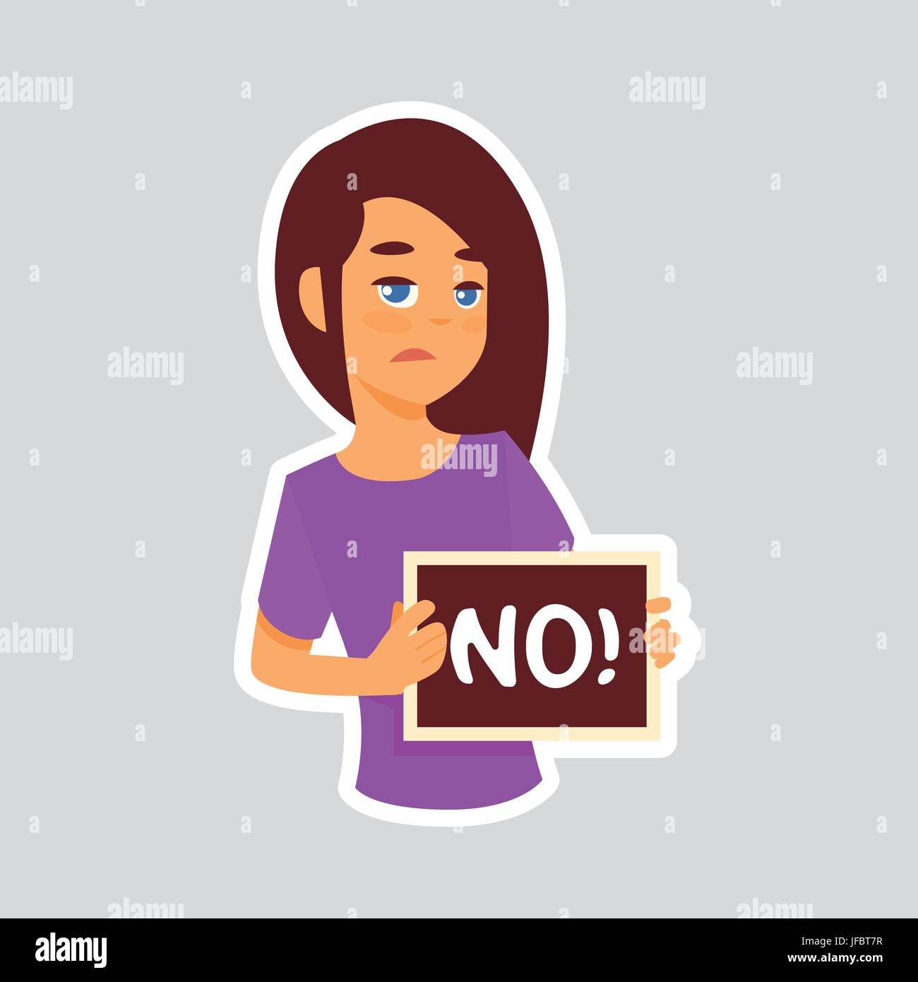 Triste fille dit non autocollant pour Messenger, icône Label logo coloré Illustration de Vecteur
