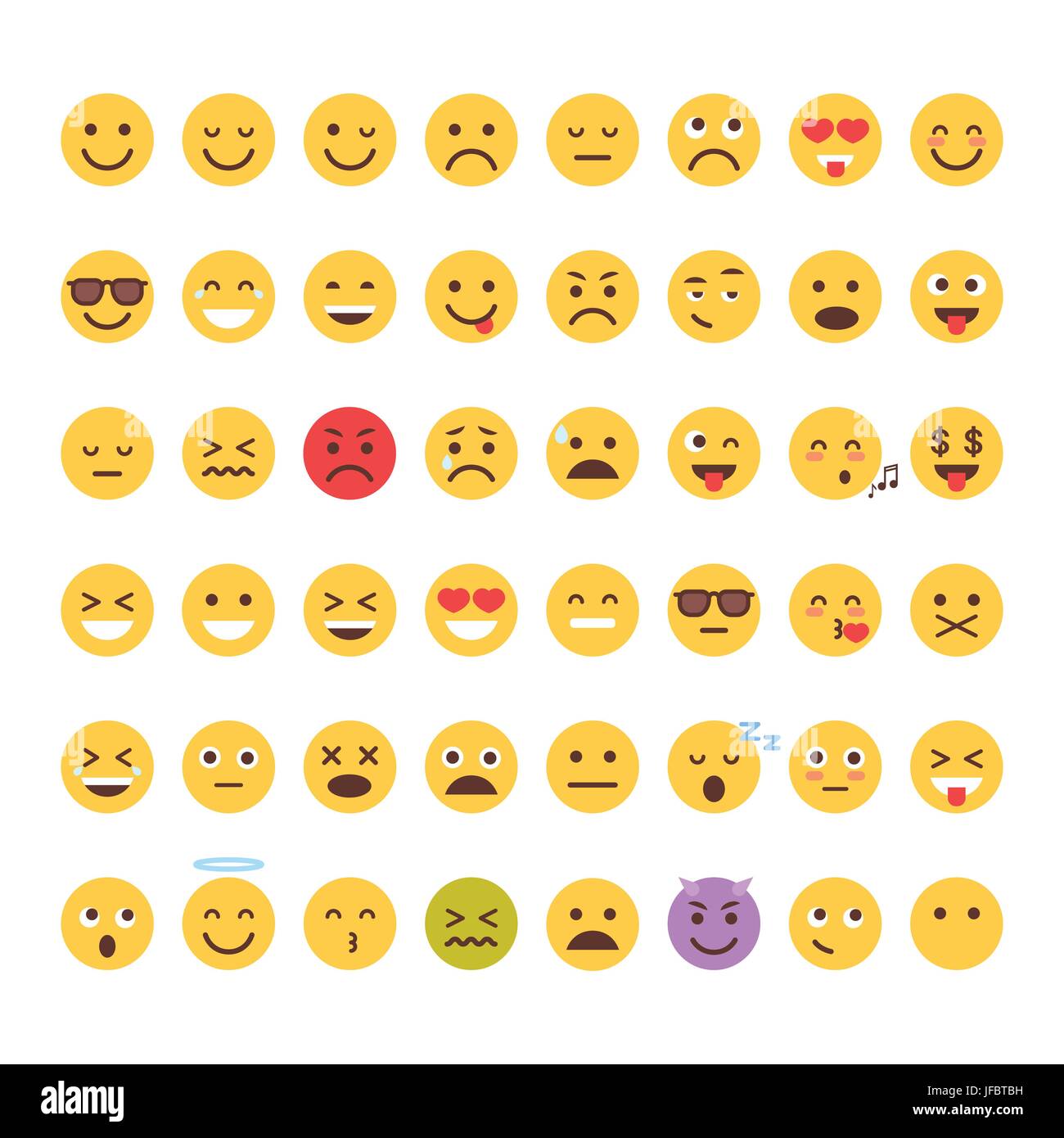 Cartoon jaune ensemble face à des personnes différentes émotions Emoji Icon Collection Illustration de Vecteur