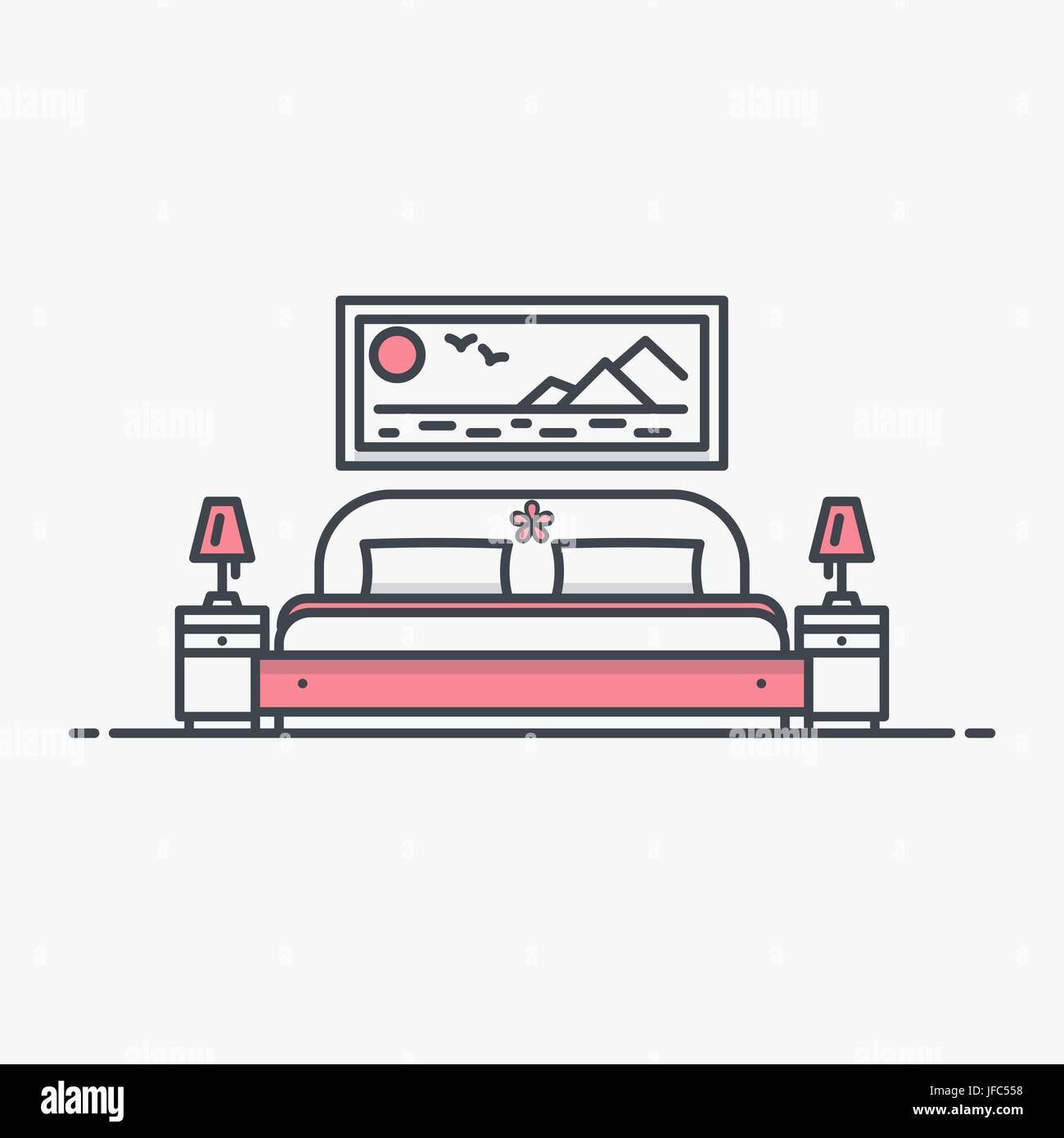 Chambre avec lit double Illustration de Vecteur