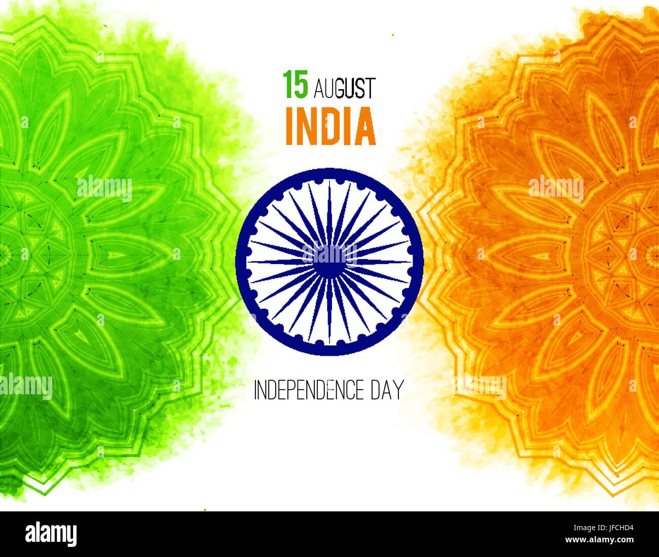 Le jour de l'indépendance indienne créative concept avec roue d'Ashoka et le motif de drapeau national tricolores. Illustration de Vecteur