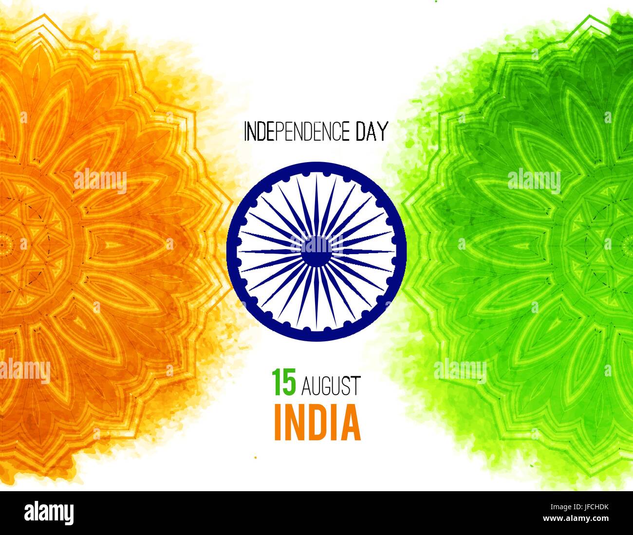 Le jour de l'indépendance indienne créative concept avec roue d'Ashoka et le motif de drapeau national tricolores. Illustration de Vecteur