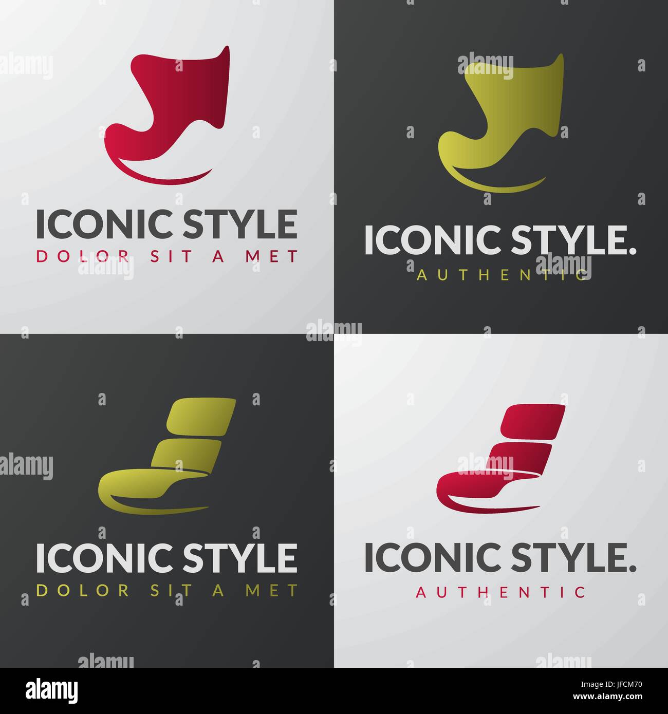 Set de meubles modèles de logo. Fauteuil moderne des concepts de design. Lounge chaise emblématique signe. Illustration de Vecteur