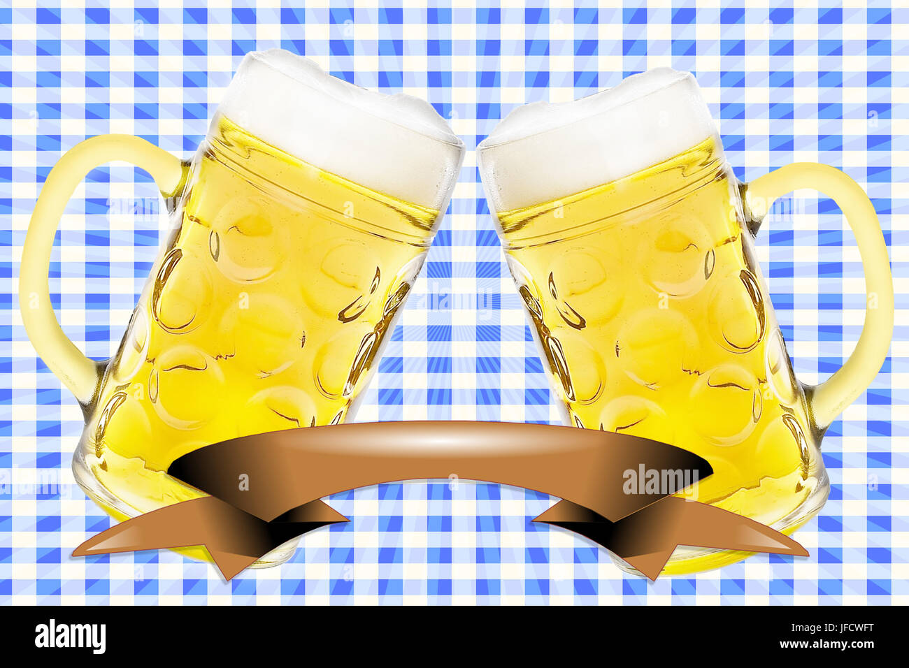 2 verres à bière on retro stripes Banque D'Images