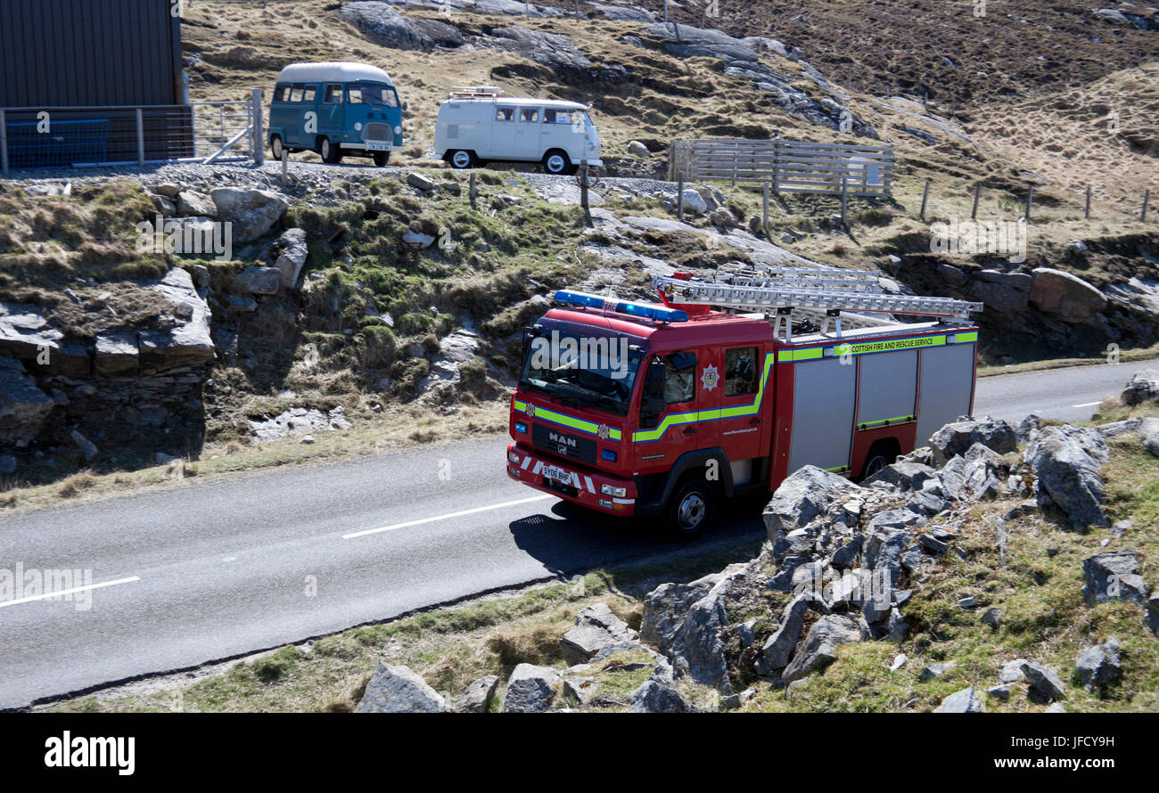 Incendie moteur véhicule d'urgence, Isle of Harris, Scotland Banque D'Images