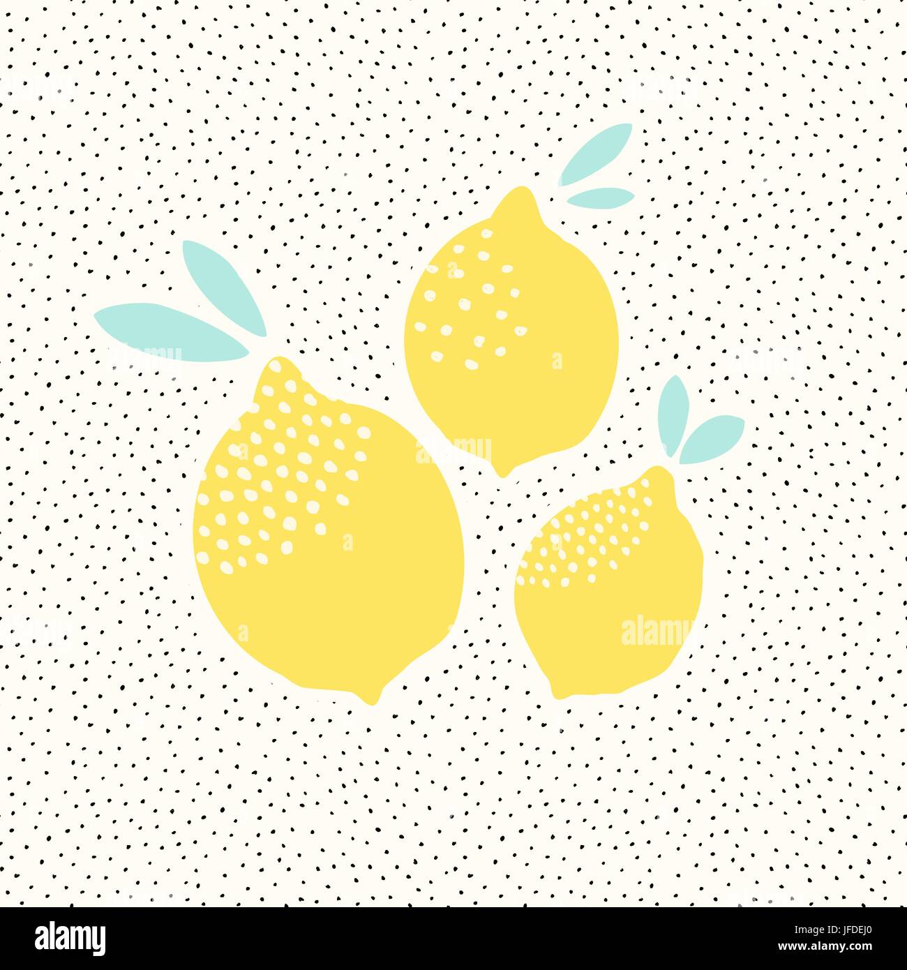 La conception de cartes mignon de citrons en jaune à points noirs et blancs. Fraîche et moderne et l'art de mur, t-shirt, design d'emballage. Illustration de Vecteur