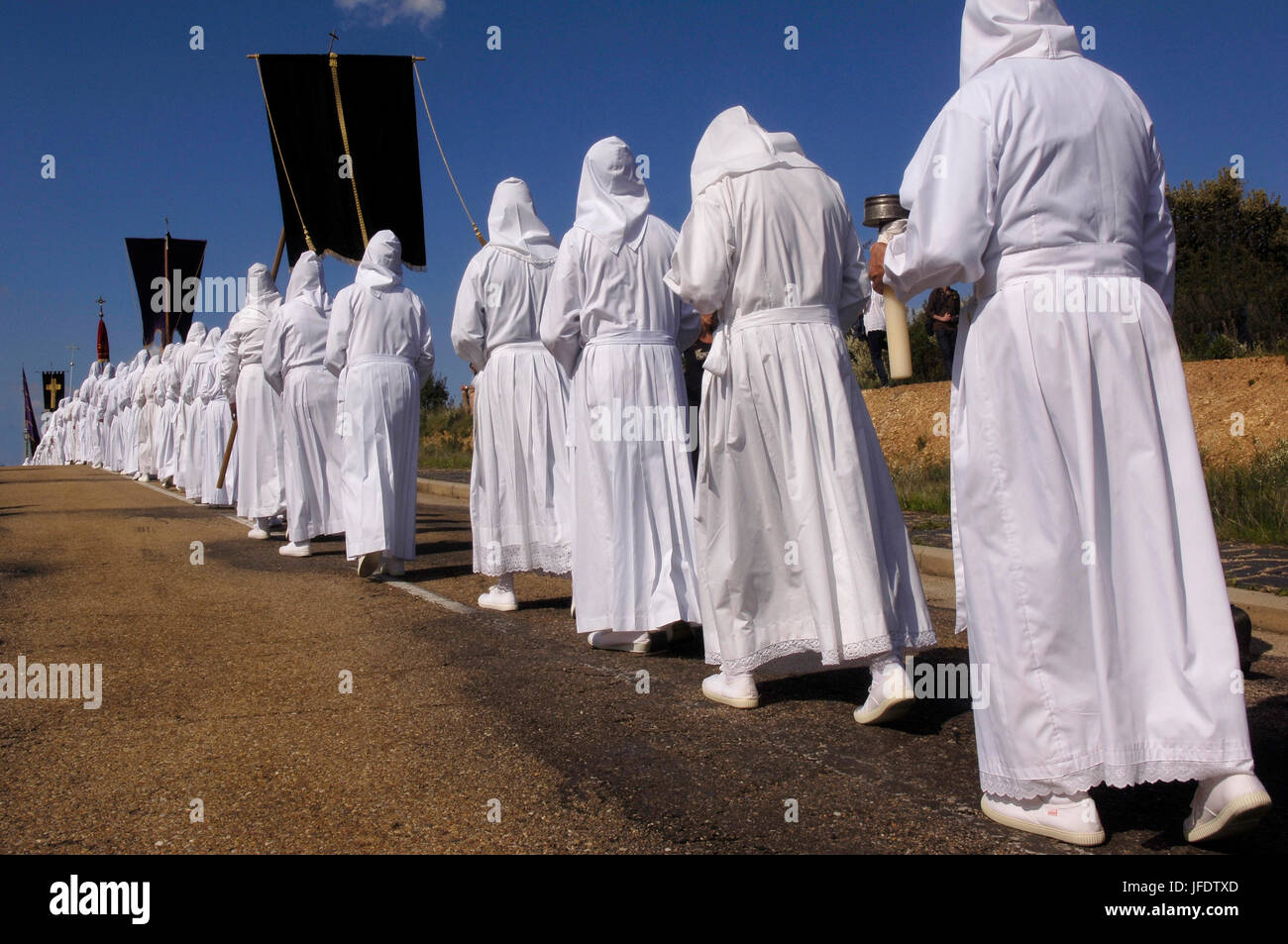 Procesion del Viernes Santo, ( le Vendredi Saint Procession ),Bercianos de Aliste, province de Zamora, Espagne Banque D'Images