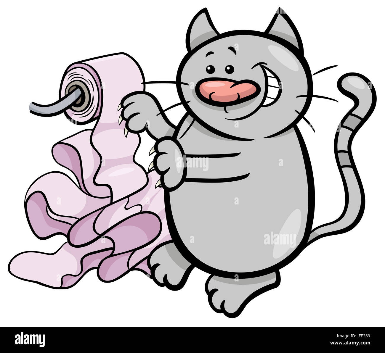 Jouer avec du papier toilette chat cartoon Banque D'Images